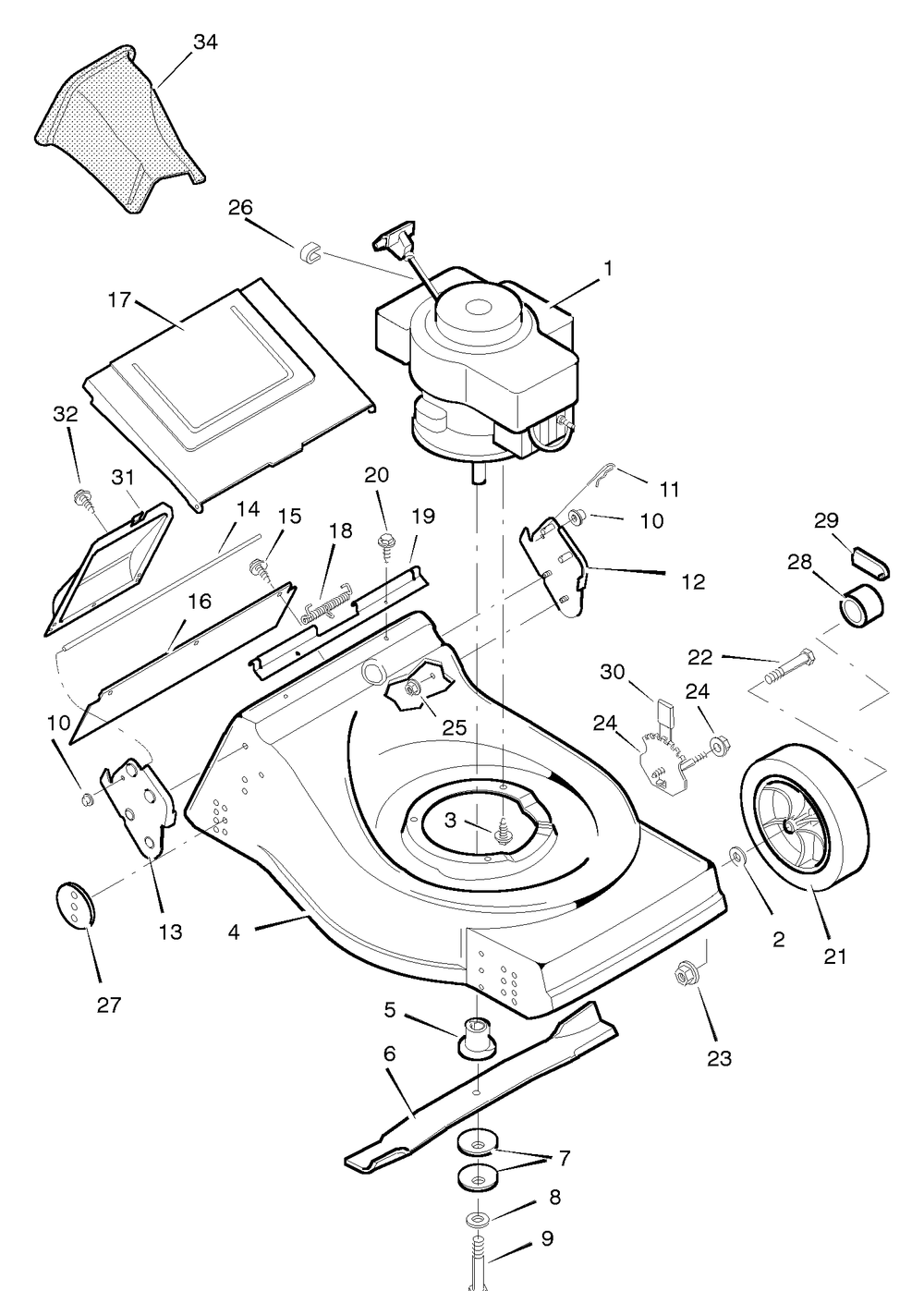 Mower Housing Assembly Diagram and Parts List for 21675X24A 1996 Briggs and Stratton Lawn Mower